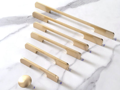 Brushed Gold Brass Cabinet Pull, Alumimum, Mid Century Modern Drawer Handle
