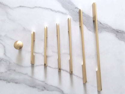 Brushed Gold Brass Cabinet Pull, Alumimum, Mid Century Modern Drawer Handle