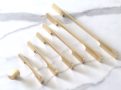Brushed Gold Brass Cabinet Pull, Alumimum, Mid Century Modern Drawer Handle