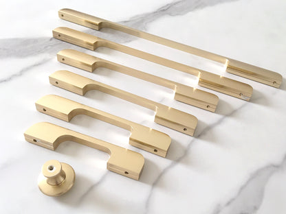 Brushed Gold Brass Cabinet Pull, Alumimum, Mid Century Modern Drawer Handle