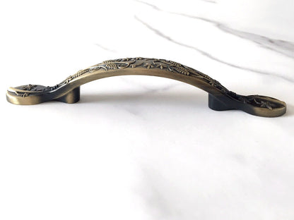 3" 76 mm Georgian Antique Bronze Drawer Pull, Flower Patterned Cabinet Knob