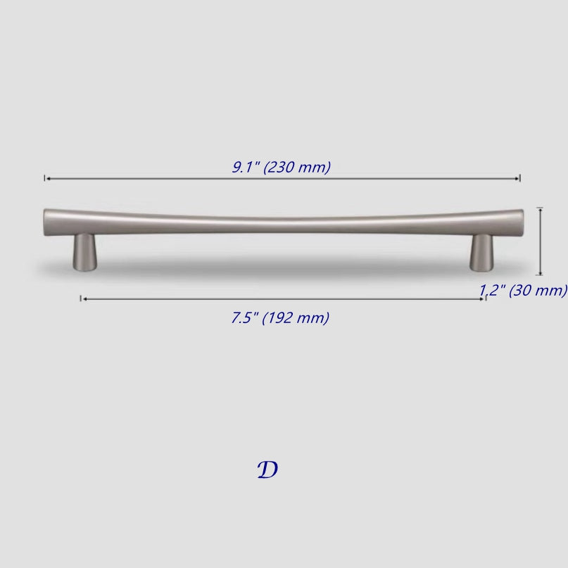 Tapered Brushed Nickel Cabinet Pull, Modern Drawer Handle, 96 128 192 mm