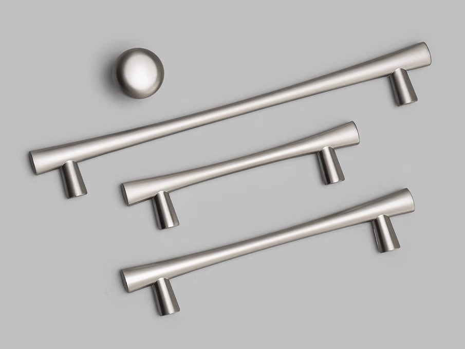 Tapered Brushed Nickel Cabinet Pull, Modern Drawer Handle, 96 128 192 mm