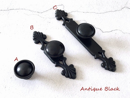 Drawer Knob with Back Plate, Antique Bronze Black, Retro Rustic Kitchen Hardware