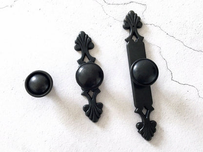 Drawer Knob with Back Plate, Antique Bronze Black, Retro Rustic Kitchen Hardware