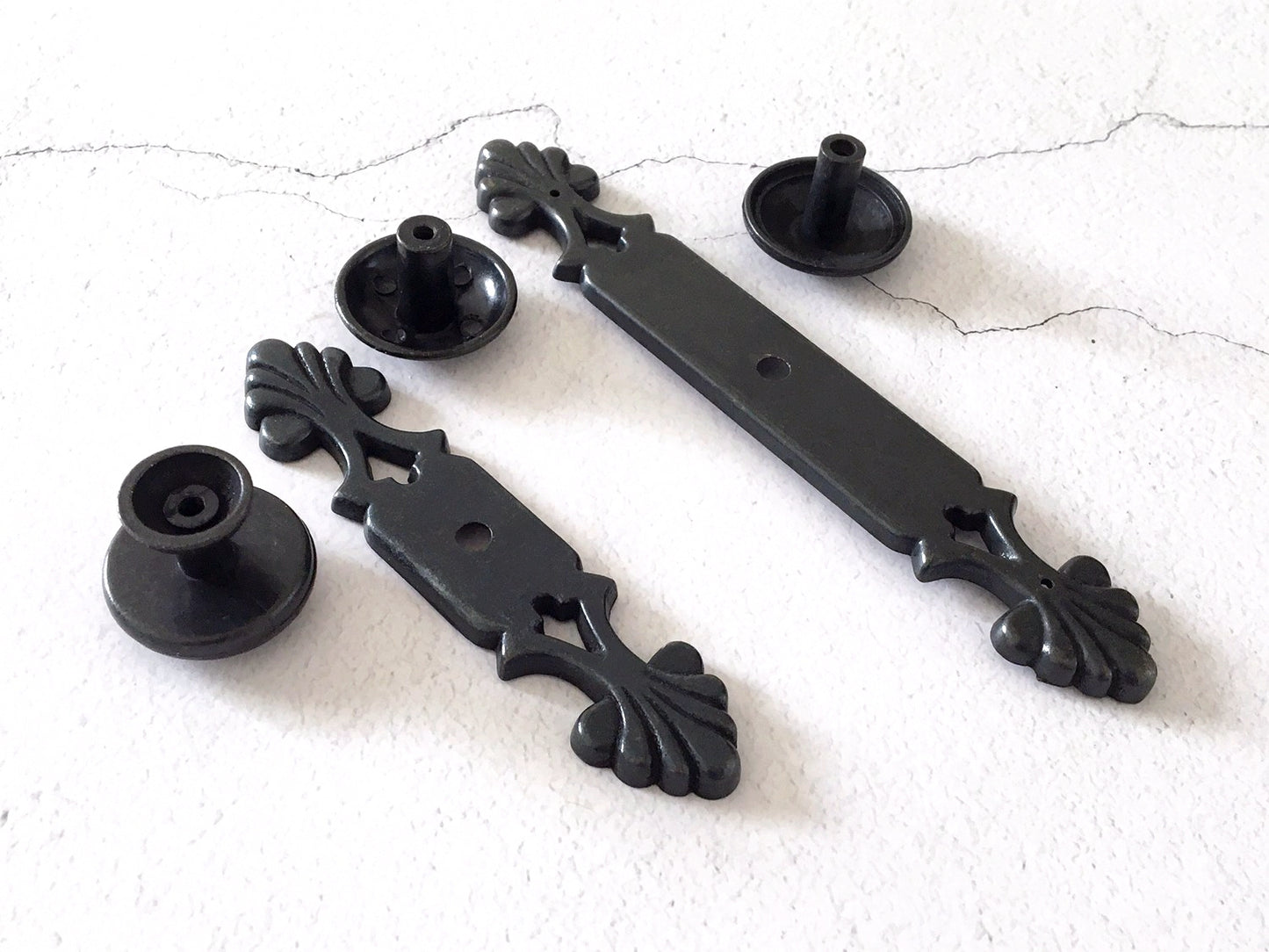 Drawer Knob with Back Plate, Antique Bronze Black, Retro Rustic Kitchen Hardware