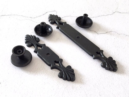 Drawer Knob with Back Plate, Antique Bronze Black, Retro Rustic Kitchen Hardware