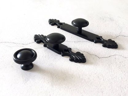 Drawer Knob with Back Plate, Antique Bronze Black, Retro Rustic Kitchen Hardware