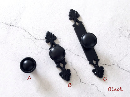 Drawer Knob with Back Plate, Antique Bronze Black, Retro Rustic Kitchen Hardware