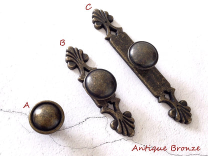 Drawer Knob with Back Plate, Antique Bronze Black, Retro Rustic Kitchen Hardware