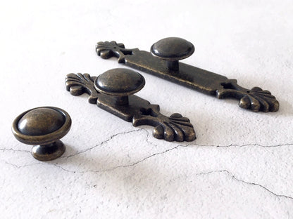 Drawer Knob with Back Plate, Antique Bronze Black, Retro Rustic Kitchen Hardware