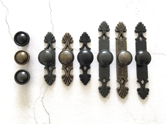 Drawer Knob with Back Plate, Antique Bronze Black, Retro Rustic Kitchen Hardware