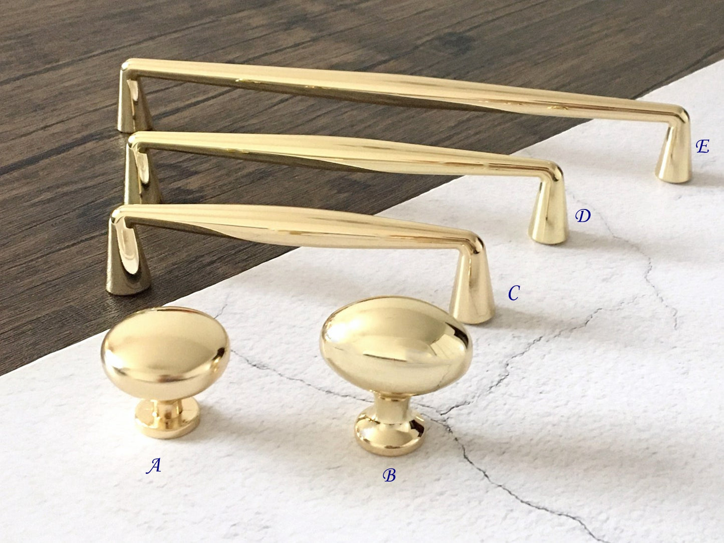 3.75" 5" 7.5" Polished Gold Drawer D Pull & Oval Dresser Knob - Luxury Kitchen Cabinet Door Handle