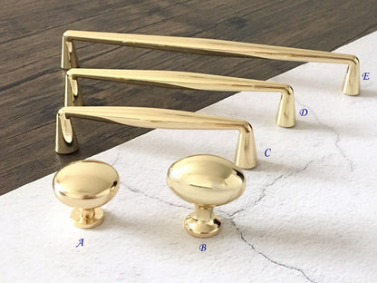 3.75" 5" 7.5" Polished Gold Drawer D Pull & Oval Dresser Knob - Luxury Kitchen Cabinet Door Handle