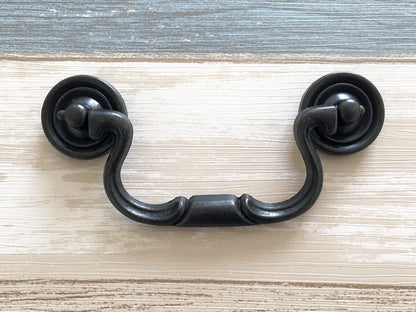 4" Vintage Style Swing Bail Drawer Handle & Cabinet Knob, Antique Black