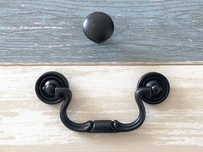 4" Vintage Style Swing Bail Drawer Handle & Cabinet Knob, Antique Black