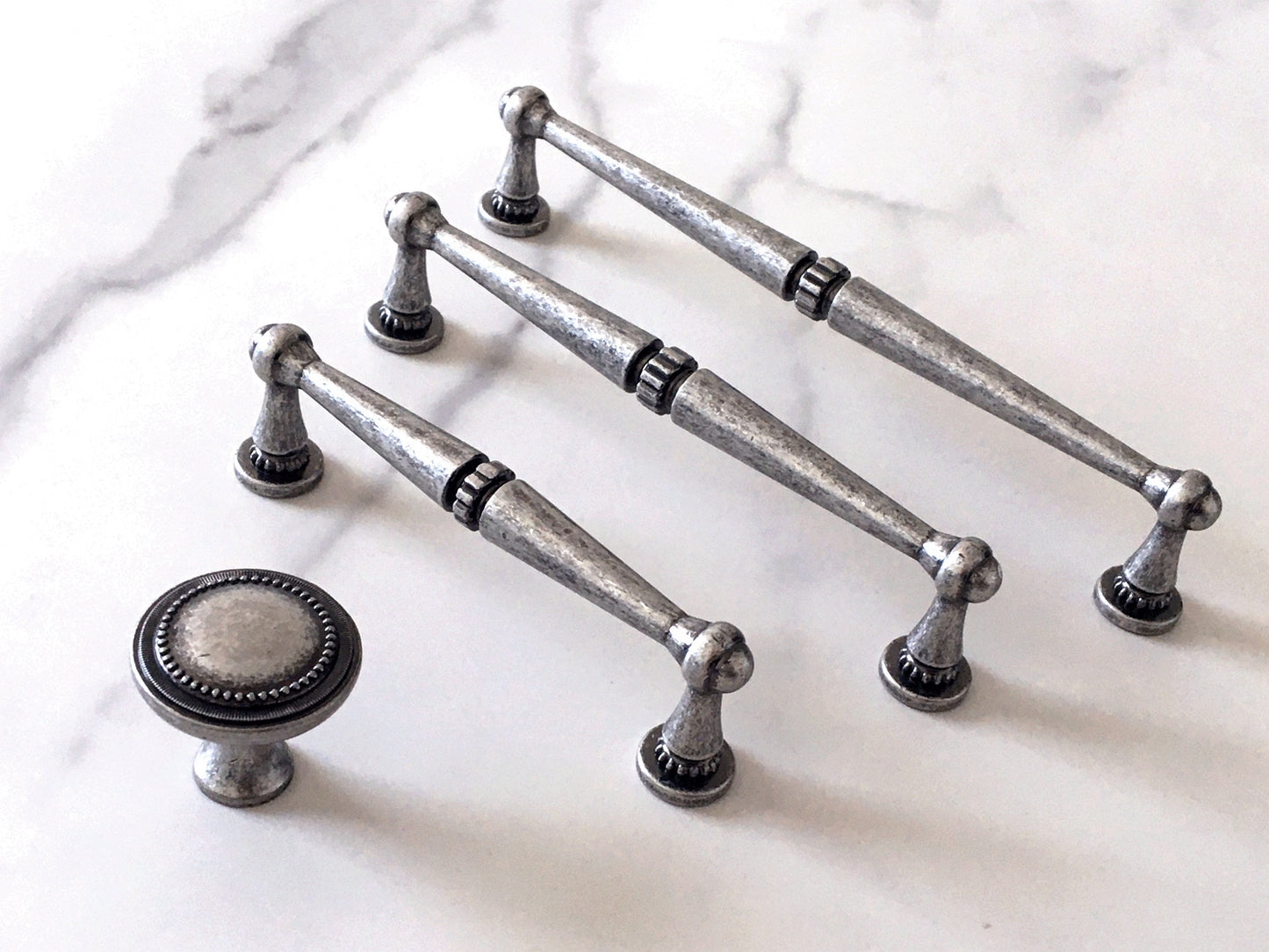 Rustic Antique Pewter Cabinet Handles - 96 128 160 mm