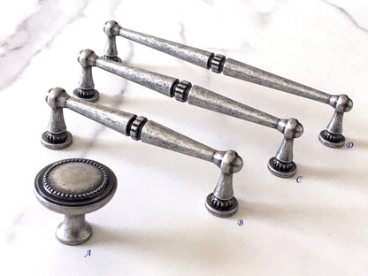 Rustic Antique Pewter Cabinet Handles - 96 128 160 mm