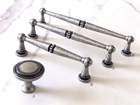 Rustic Antique Pewter Cabinet Handles - 96 128 160 mm