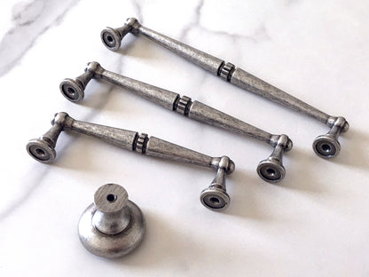 Rustic Antique Pewter Cabinet Handles - 96 128 160 mm