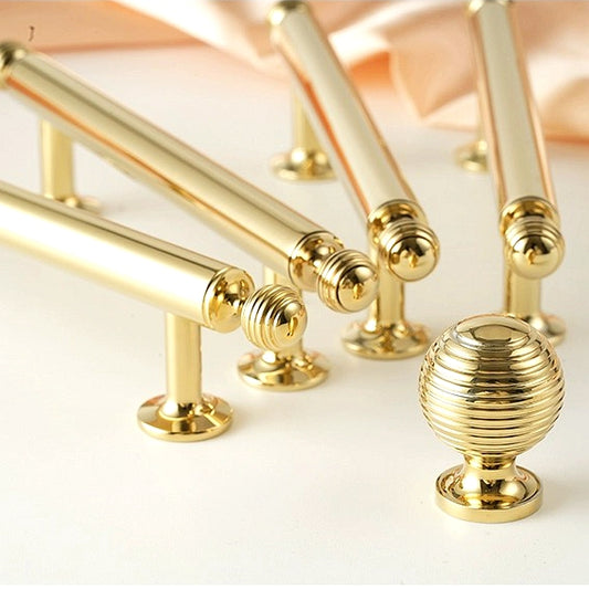Brass Beehive Drawer Pulls and Knobs, Polished Gold, Kitchen Cabinet Hardware