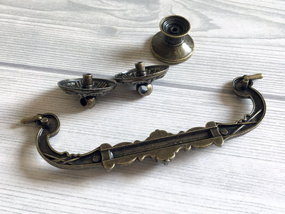 5.25" Antique Bronze Vintage Style Swing Bail Drawer Pull, Round Knob, Rustic Hardware