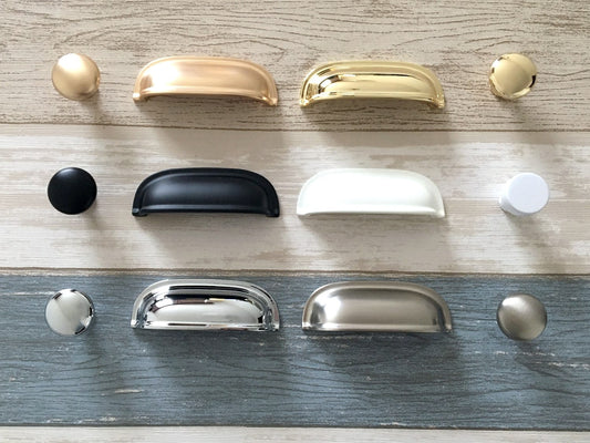 2.5" Cup Drawer Pull, Cabinet Knobs, 64 mm Centers, White Black Gold Nickel Gray