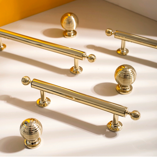 Brass Beehive Drawer Pulls and Knobs, Polished Gold, Kitchen Cabinet Hardware