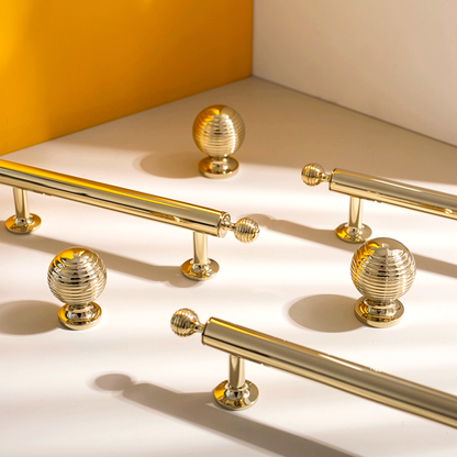 Brass Beehive Drawer Pulls and Knobs, Polished Gold, Kitchen Cabinet Hardware