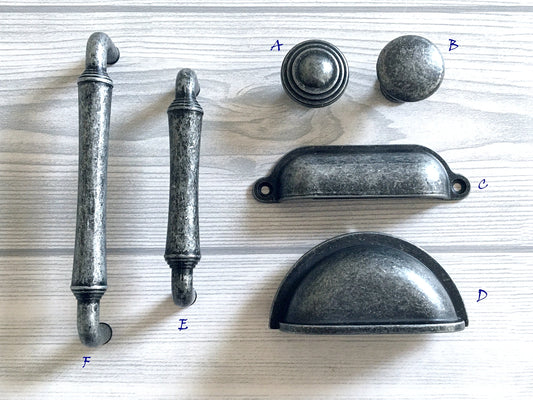 Antique Pewter Cup Drawer Pulls, Cabinet Handles