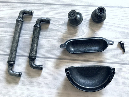 Antique Pewter Cup Drawer Pulls, Cabinet Handles