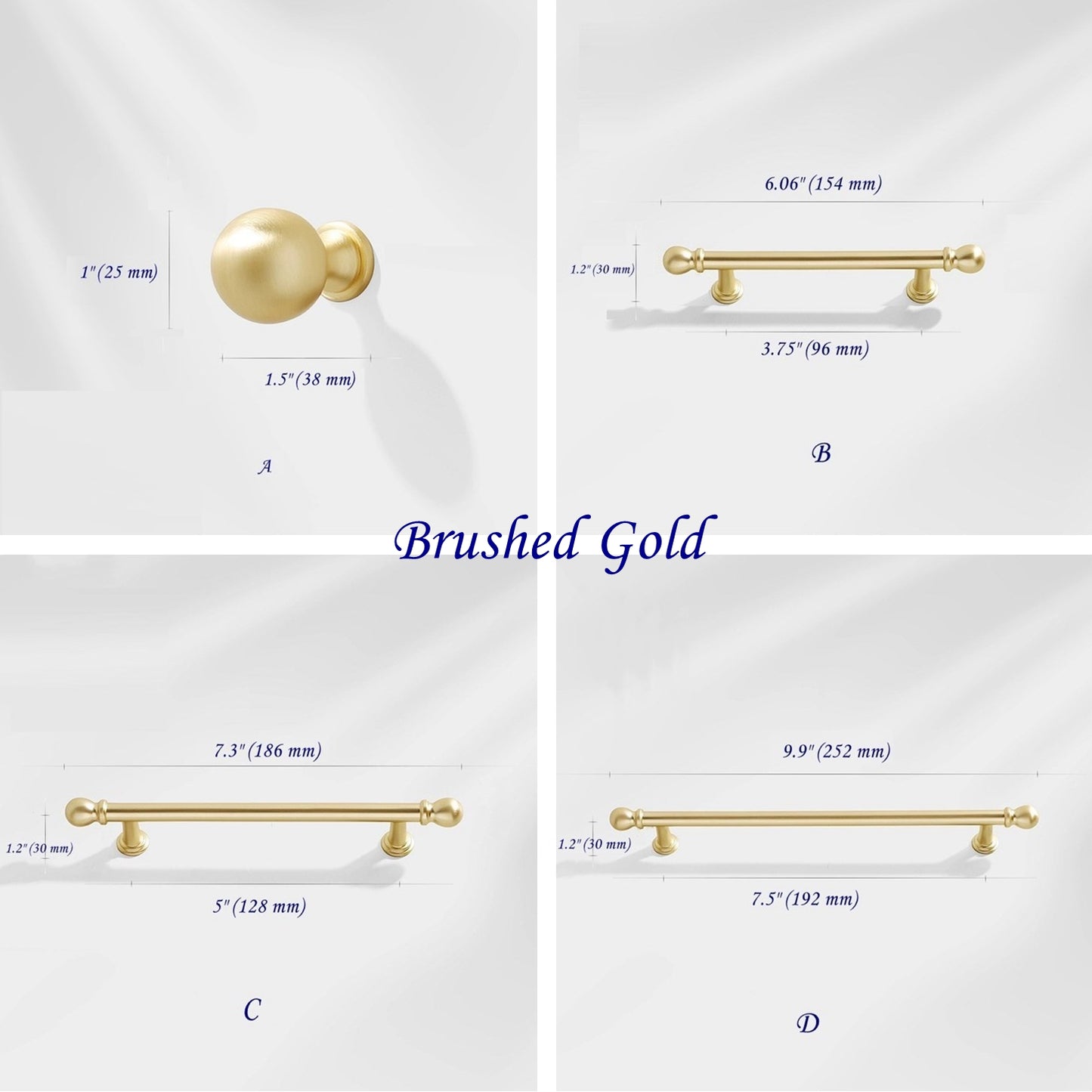 3.75" 5" 7.5" Luxury Gold Euro Bar Handle - Mid Century Modern