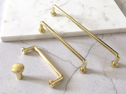 Polished Gold Cabinet Pulls, Kitchen Hardware, 3.75" 5" 7.5" Centers, Slim Simple