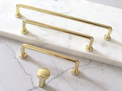 Polished Gold Cabinet Pulls, Kitchen Hardware, 3.75" 5" 7.5" Centers, Slim Simple