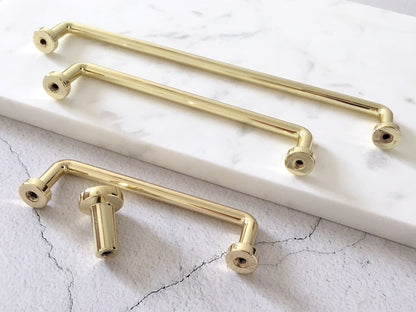 Polished Gold Cabinet Pulls, Kitchen Hardware, 3.75" 5" 7.5" Centers, Slim Simple