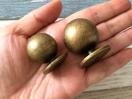 1" 1.2" Dia Antique Bronze Cabinet Knobs, Ball Sphere Drawer Pull, Retro Rustic MCM Kitchen Hardware