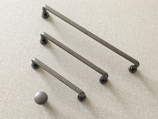Antique Pewter Cabinet Pulls, Kitchen Hardware, 3.75" 5" 7.5" Centers, Slim Simple
