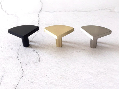 modern quarter moon knobs in black, gold and silver