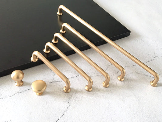 Brushed Gold Cabinet D Bar Handle & Drawer Knob, Modern Kitchen Hardware