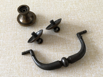 3.25" Centers Swing Bail Drawer Pull with matching knob, Antique Gold Brass, Farmhouse Style