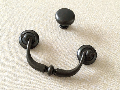 3.25" Dark Antique Bronze Drop Bail Drawer Handle, Vintage Style Appliance Pull
