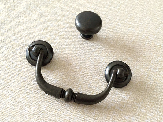 3.25" Dark Antique Bronze Drop Bail Drawer Handle, Vintage Style Appliance Pull