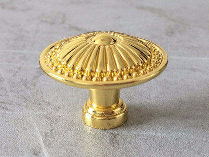 Polished Gold Cabinet Knob with Floral Backplate - LynnsHardware
