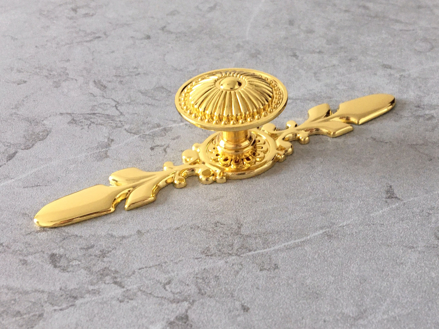 Polished Gold Cabinet Knob with Floral Backplate - LynnsHardware