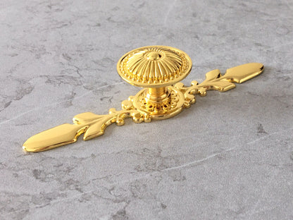 Polished Gold Cabinet Knob with Floral Backplate - LynnsHardware