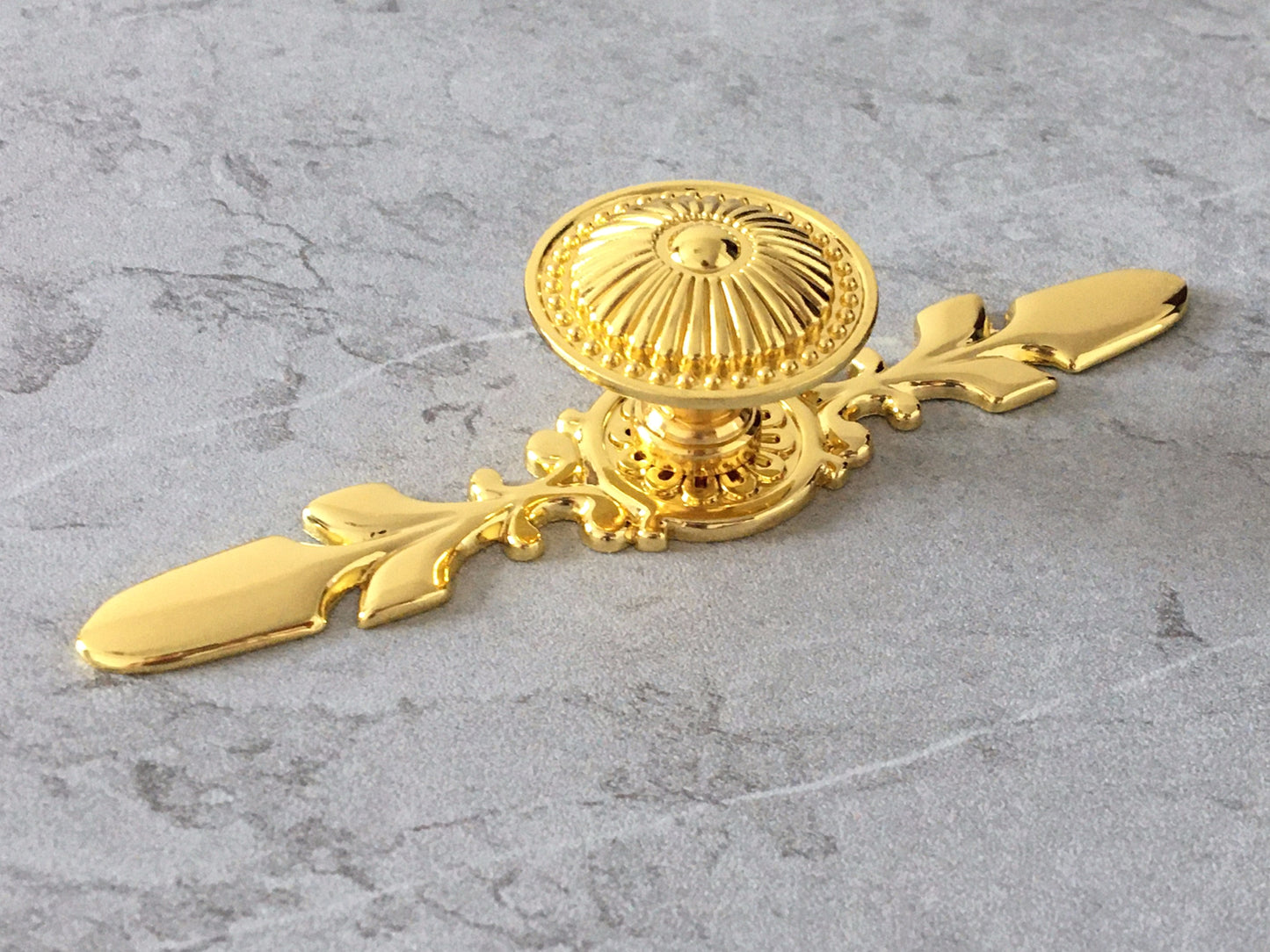 Polished Gold Cabinet Knob with Floral Backplate - LynnsHardware