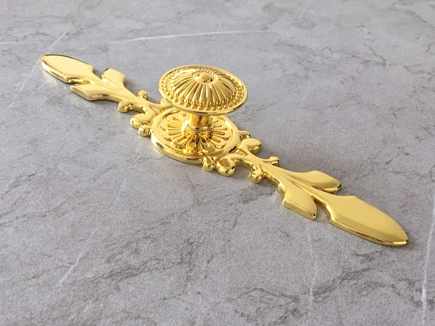 Polished Gold Cabinet Knob with Floral Backplate - LynnsHardware