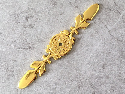 Polished Gold Cabinet Knob with Floral Backplate - LynnsHardware