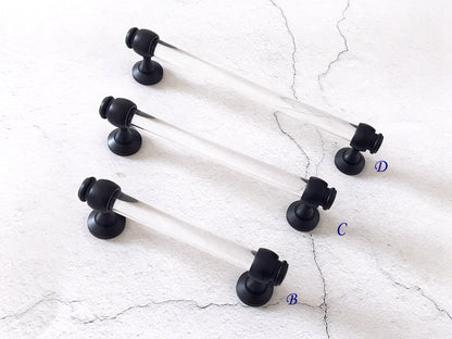 Acrylic Drawer Pulls, Lucite Cabinet Bar Handles, Matte Black Clear, Kitchen Hardware