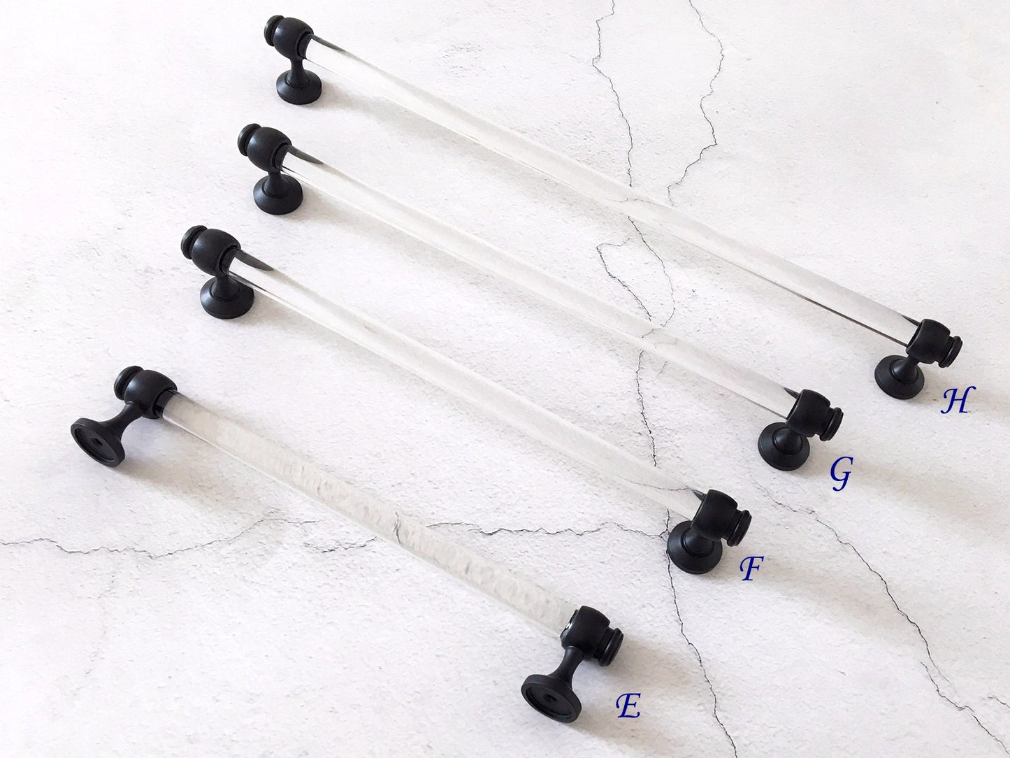 Acrylic Drawer Pulls, Lucite Cabinet Bar Handles, Matte Black Clear, Kitchen Hardware